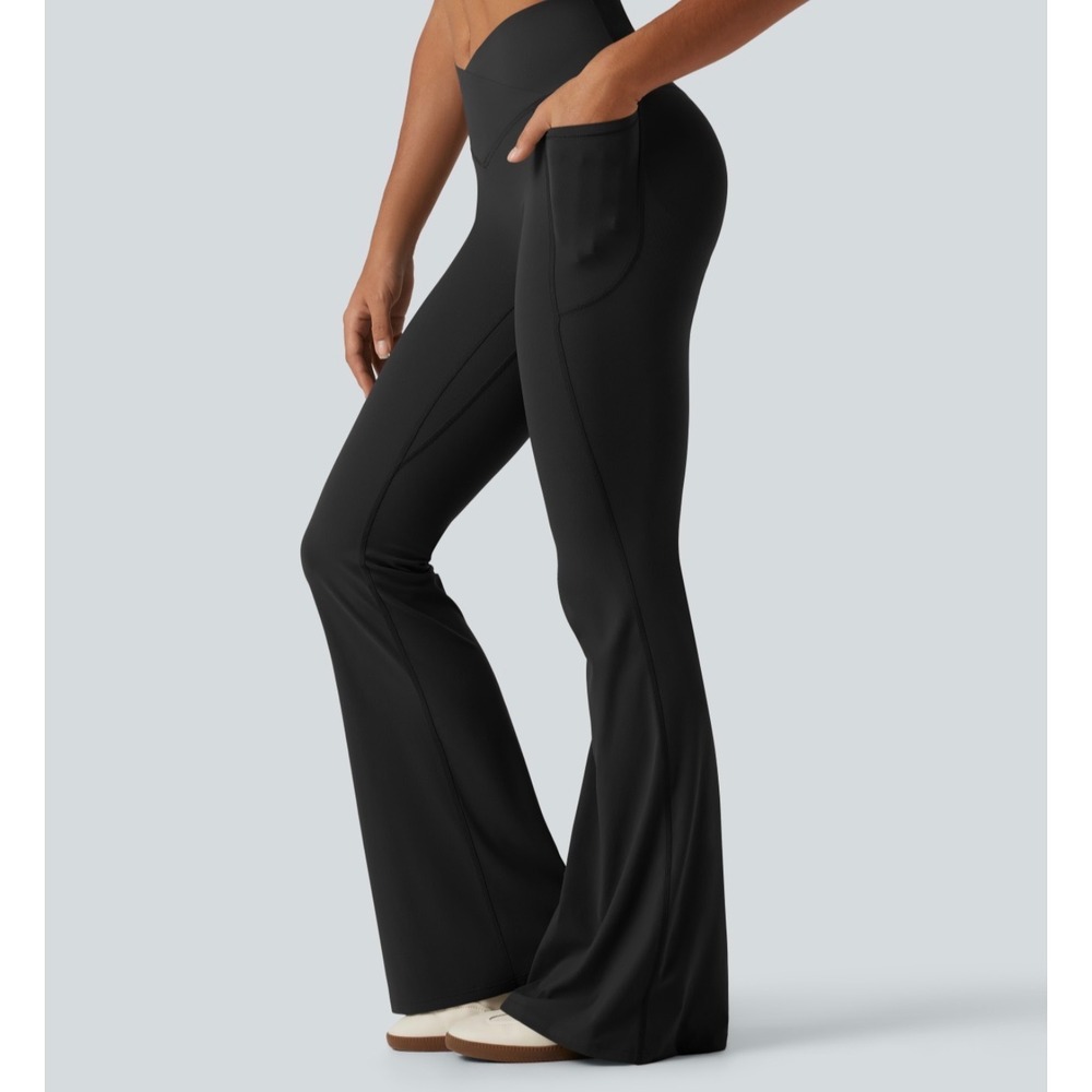 Halara UltraSculpt High Waisted Crossover Scrunch Flare Leggings Black XS NWT